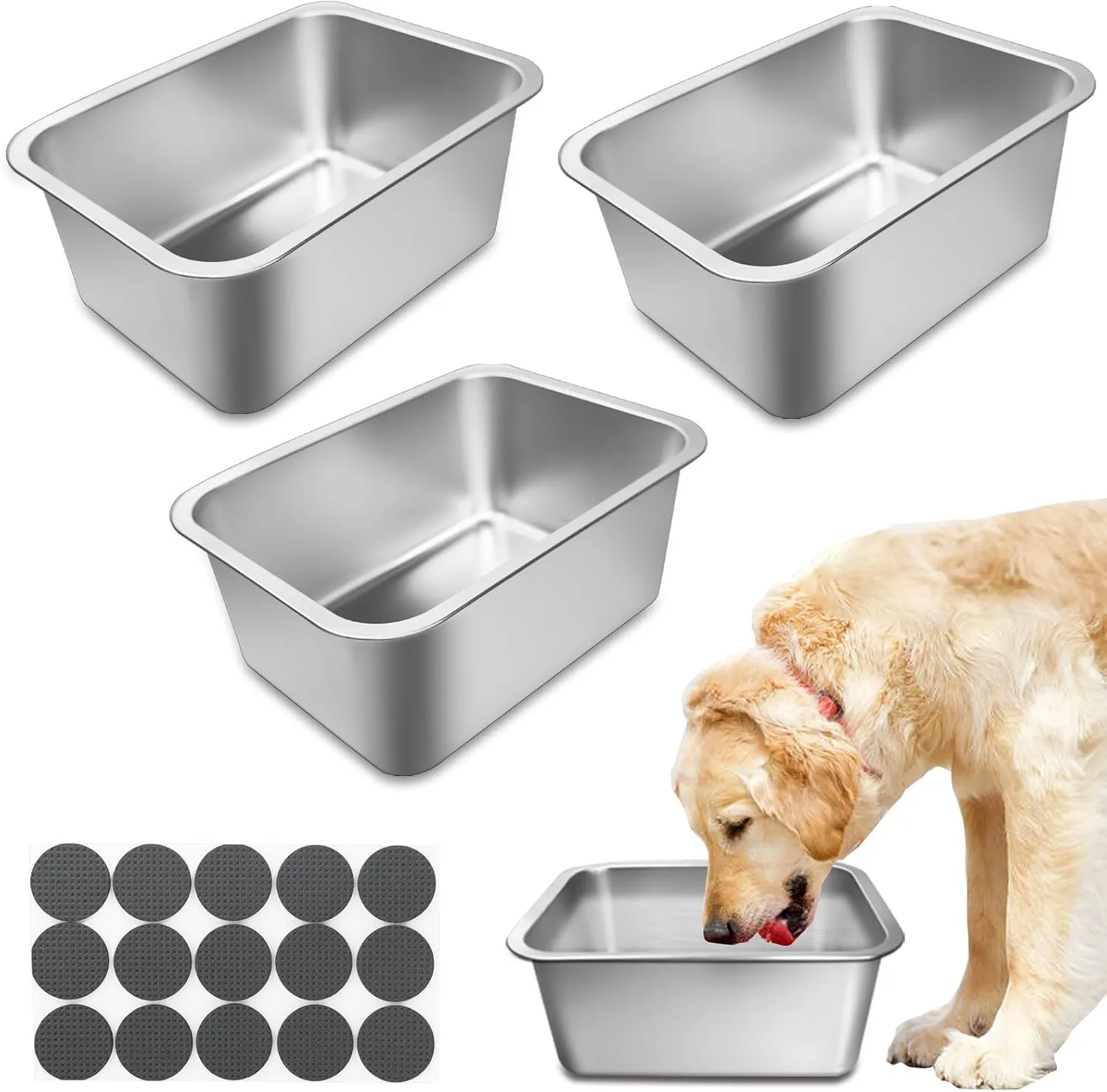 3 Pcs 3 Gallons Extra Large Dog Water Bowl, with 15 Non-Slip Gaskets Stainless Steel Dog Bowl,High Capacity Metal Water Bowls for Large, X-Large Breed Dogs Indoor Outdoor