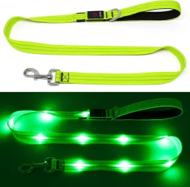 4 Ft LED Dog Leash, Rechargeable Light Up, Safety Glow in The Dark, Nylon Reflective with Padded Handle for Small to Large Pets