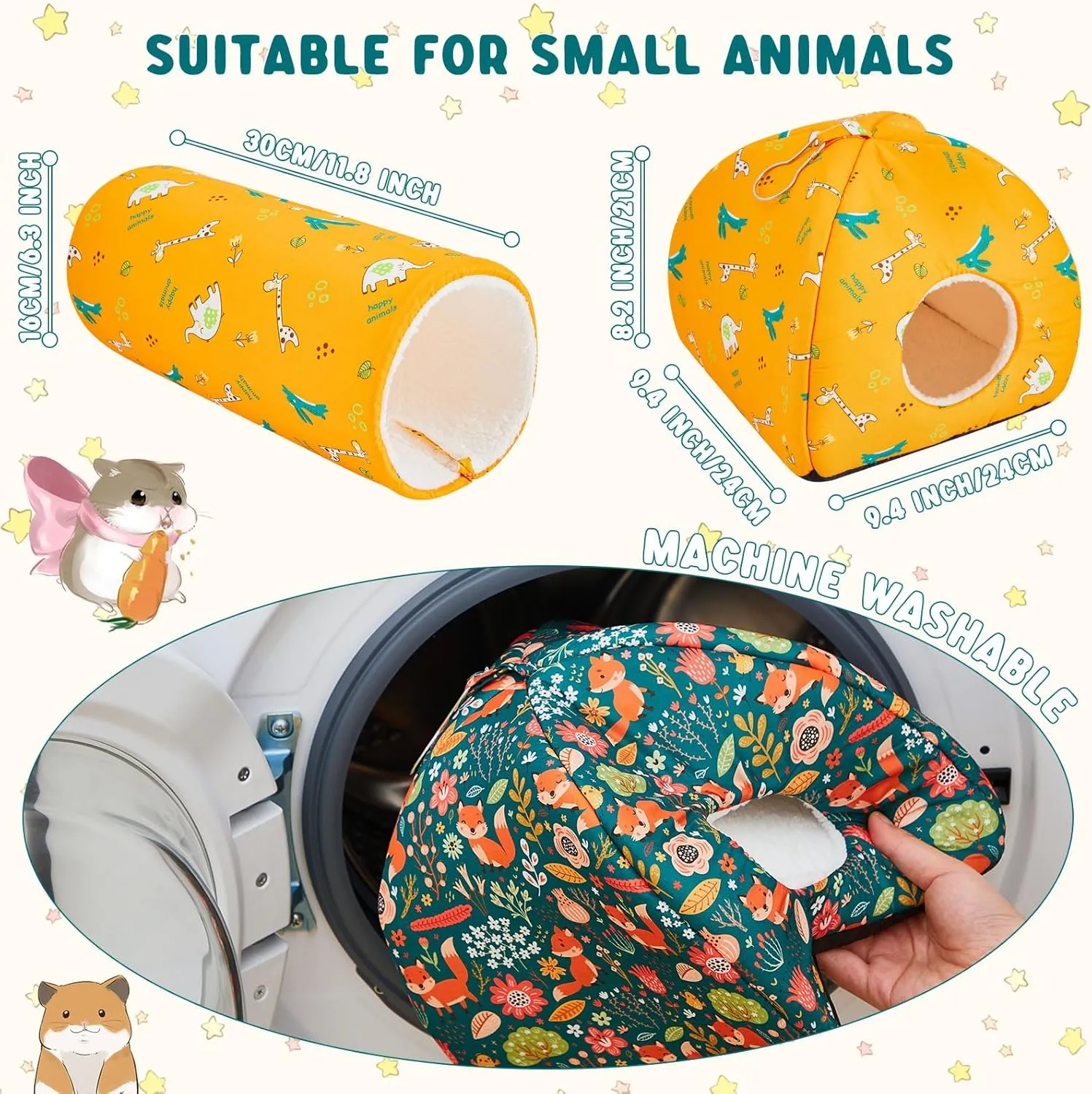 6 Pieces Guinea Pig Hideout Set Soft Bunny Bed and Tunnel Washable Sugar Glider Toy Chinchilla House Bed Accessories for Hamster,Rabbit,Ferret,Small Animal(Cute Style)