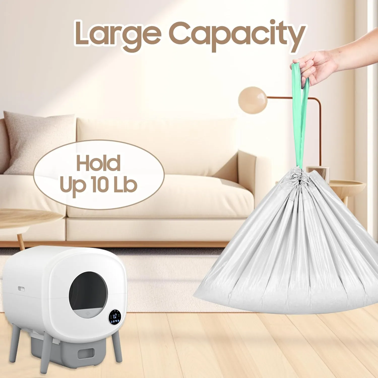 60 Count Cat Litter Bags Compatible with ZeaCotio Fsitego Cumrig Robot 4 and 3 Self-cleaning Litter Box, Extra Thick Cat Waste Bags Liner with Drawstring Heavy Duty 10-12 Gallons of Capacity-26" x 15"