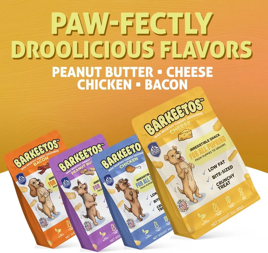Barkeetos Cheese | Made with Real Himalayan Cheese | Protein Rich - Lactose Free - Gluten Free - Grain Free | USA Made | for All Breeds | 3 oz of Droolicious, Crunchy Goodness