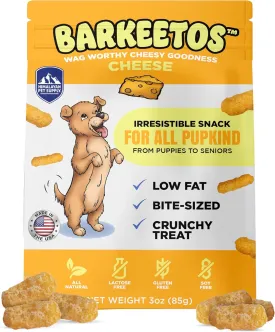 Barkeetos Cheese | Made with Real Himalayan Cheese | Protein Rich - Lactose Free - Gluten Free - Grain Free | USA Made | for All Breeds | 3 oz of Droolicious, Crunchy Goodness