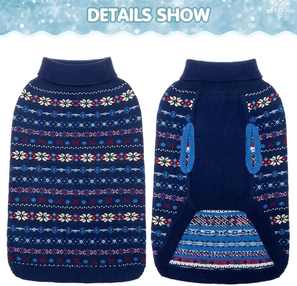 BINGPET Dog Sweaters for Large Dogs,Winter Dog Sweater Warm Clothes Boys Girls with Leash Hole,Classic Snowflake Doggy Knitwear Clothes,Ideal Gift for Pet in New Year(Navy,Large)