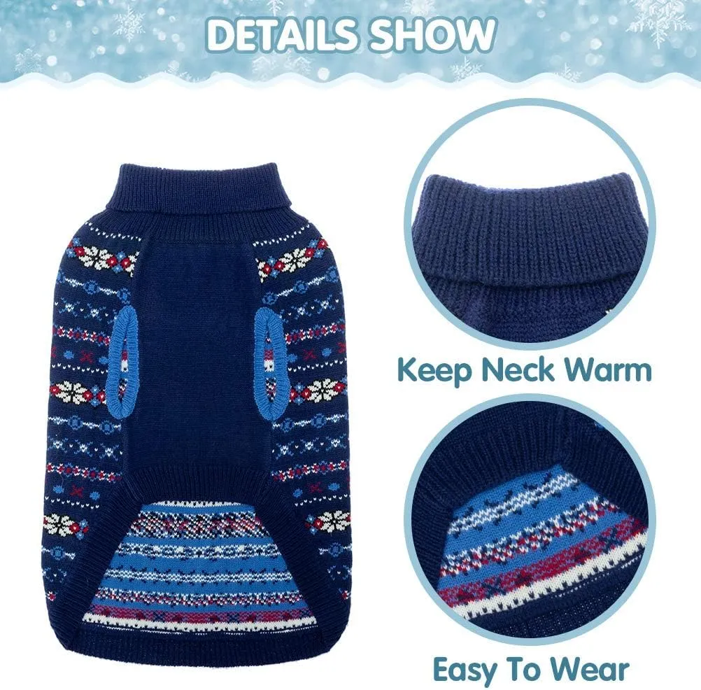 BINGPET Dog Sweaters for Large Dogs,Winter Dog Sweater Warm Clothes Boys Girls with Leash Hole,Classic Snowflake Doggy Knitwear Clothes,Ideal Gift for Pet in New Year(Navy,Large)