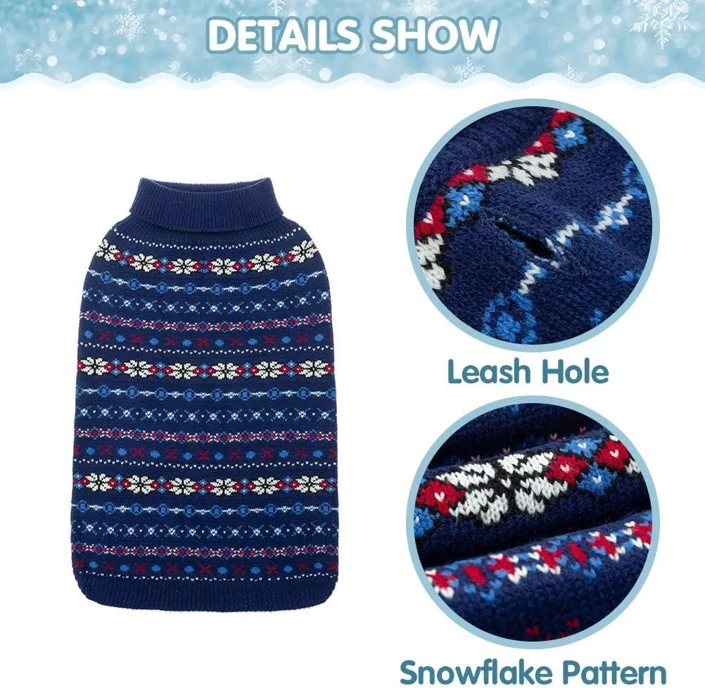 BINGPET Dog Sweaters for Large Dogs,Winter Dog Sweater Warm Clothes Boys Girls with Leash Hole,Classic Snowflake Doggy Knitwear Clothes,Ideal Gift for Pet in New Year(Navy,Large)