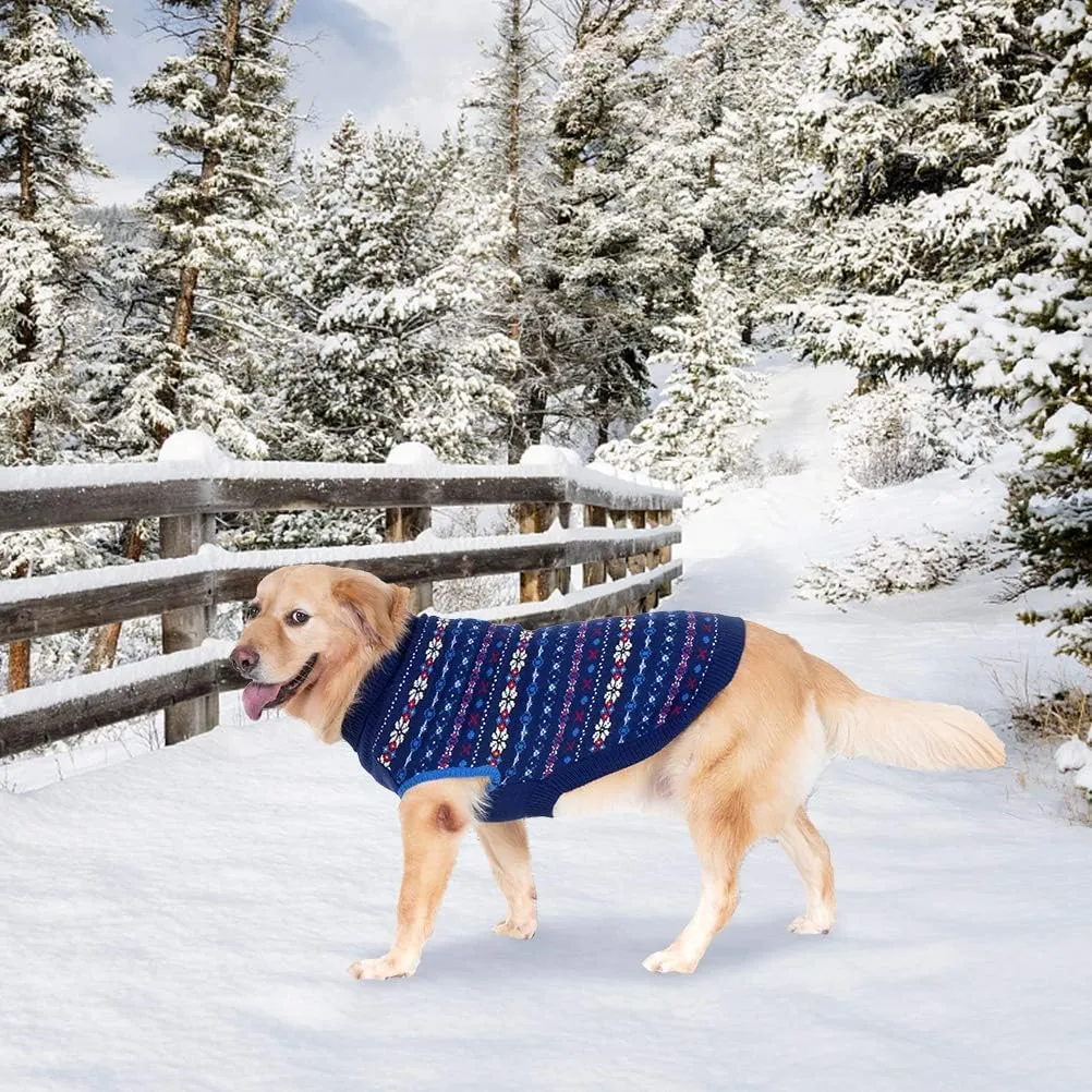 BINGPET Dog Sweaters for Large Dogs,Winter Dog Sweater Warm Clothes Boys Girls with Leash Hole,Classic Snowflake Doggy Knitwear Clothes,Ideal Gift for Pet in New Year(Navy,Large)