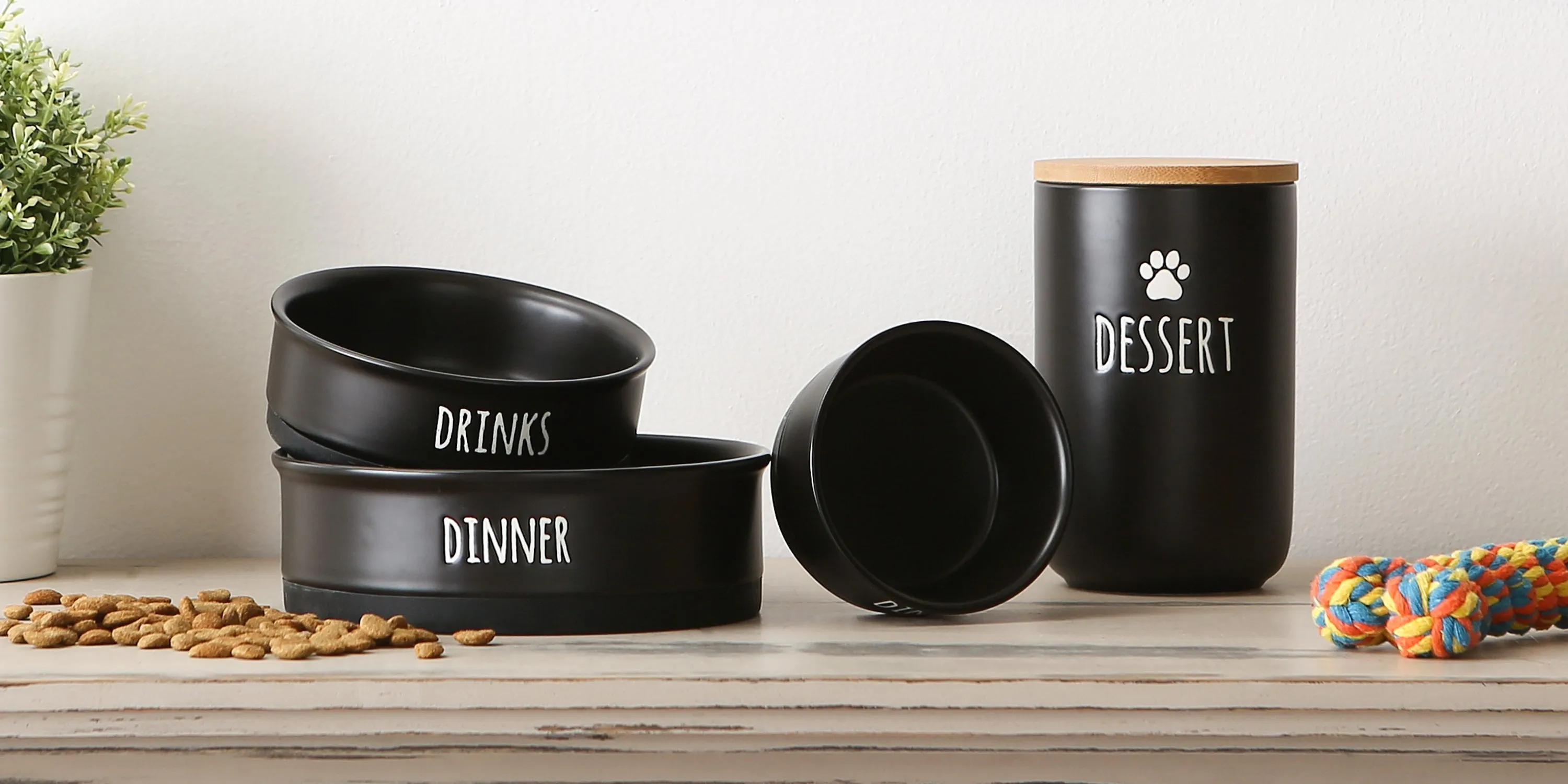Black Dinner Drinks & Dessert Pet Bowl Set/2, Small - 3/4 C. Capacity