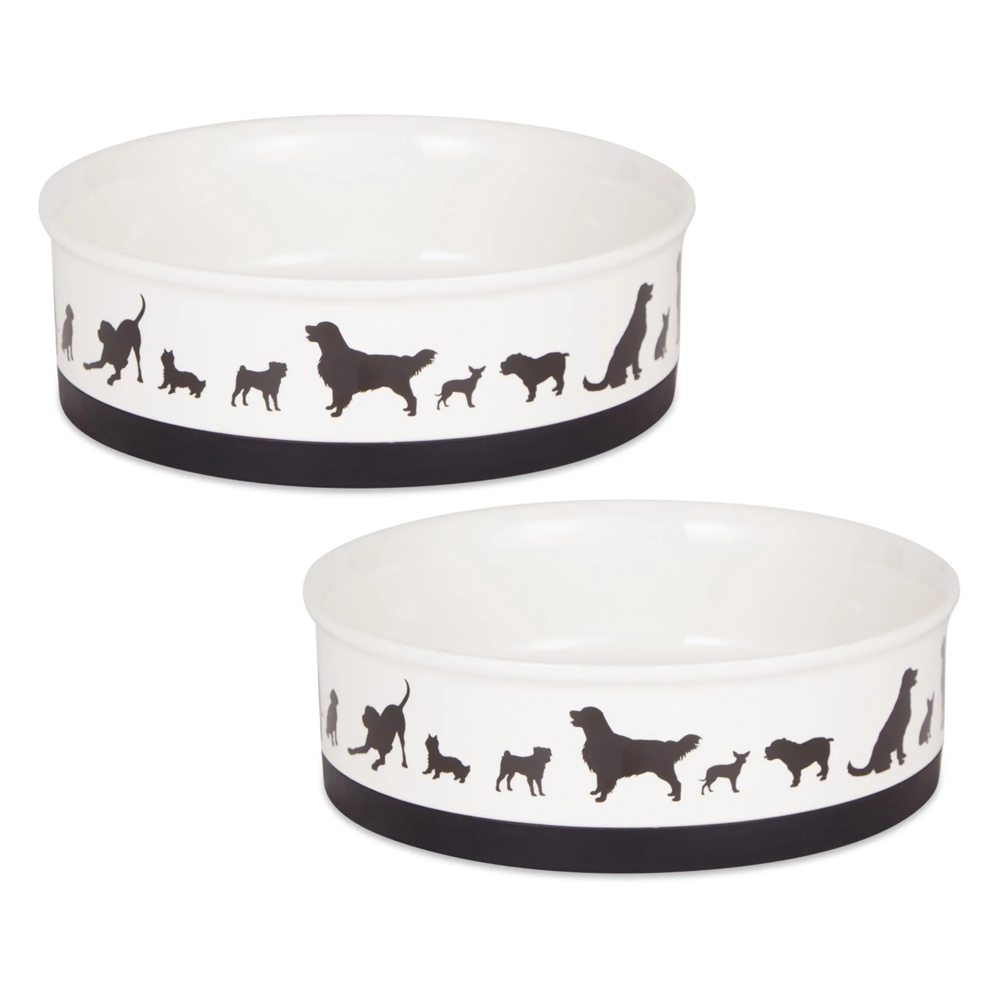 Black/White Dog Show Pet Bowl Set of 2, Large 3.75 C. Capacity