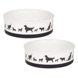 Black/White Dog Show Pet Bowl Set of 2, Large 3.75 C. Capacity