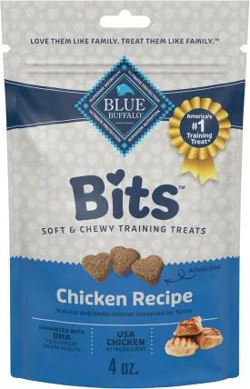 Blue Buffalo Bits Soft Dog Treats for Training, Made With Natural Ingredients & Enhanced with DHA, Chicken Recipe, 4-oz Bag