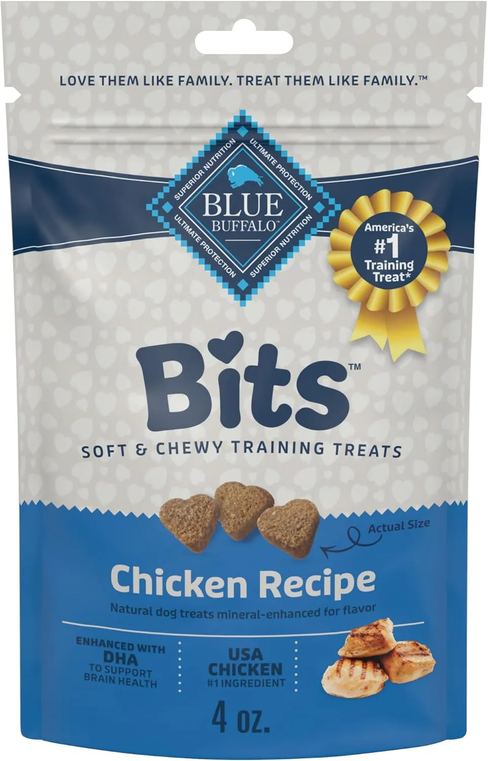 Blue Buffalo Bits Soft Dog Treats for Training, Made With Natural Ingredients & Enhanced with DHA, Chicken Recipe, 4-oz Bag