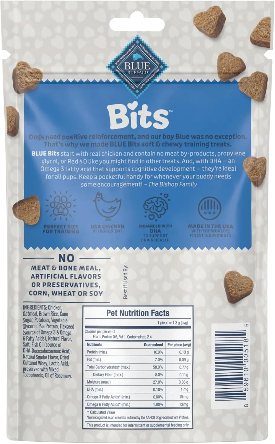 Blue Buffalo Bits Soft Dog Treats for Training, Made With Natural Ingredients & Enhanced with DHA, Chicken Recipe, 4-oz Bag
