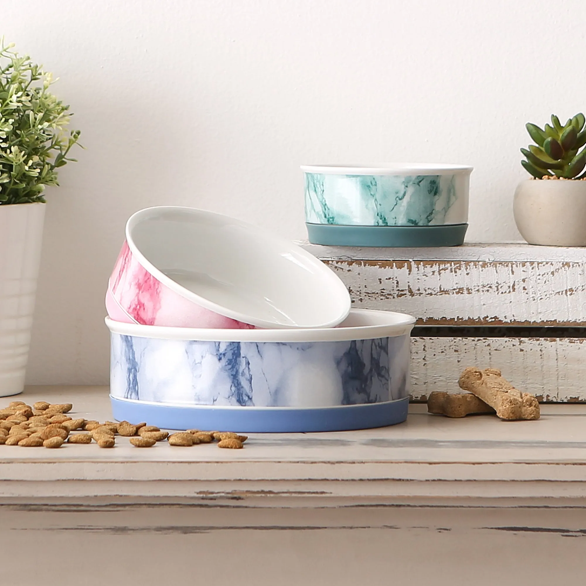 Blue Marble Pet Bowl Set of 2, Large 3.75 C. Capacity