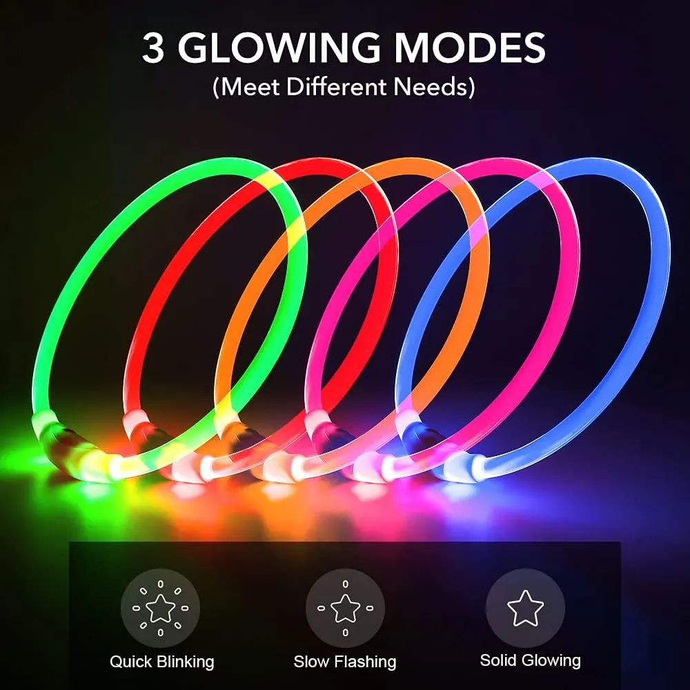 BSEEN Light Up Dog Collar - 360 Visible Rainproof LED Dog Collar Rechargeable - TPU Cuttable Glowing Pet Collar for Small Medium Large Dogs - Safety Dog Lights for Night Walking& Camping (Blue 70cm)