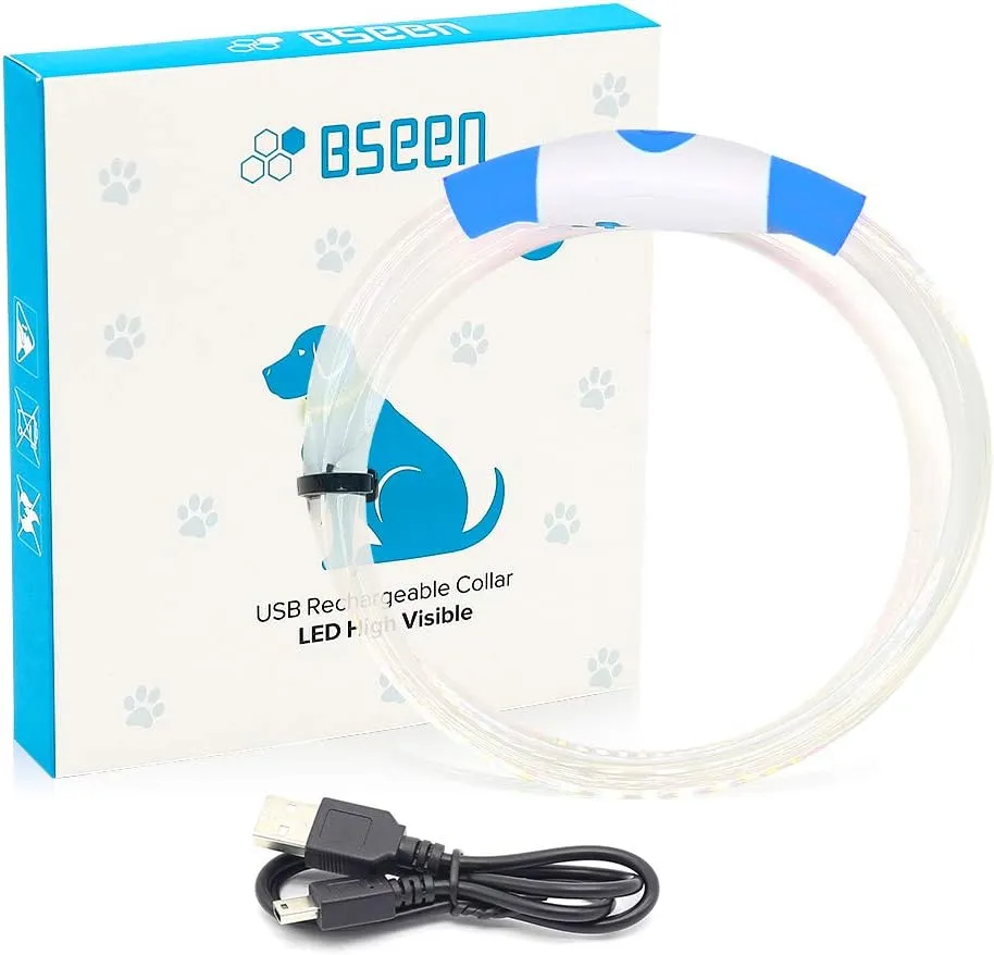 BSEEN Light Up Dog Collar - 360 Visible Rainproof LED Dog Collar Rechargeable - TPU Cuttable Glowing Pet Collar for Small Medium Large Dogs - Safety Dog Lights for Night Walking& Camping (Blue 70cm)