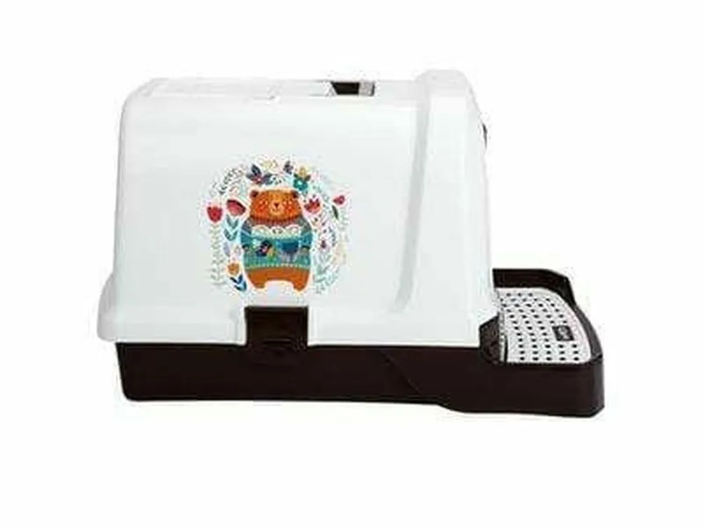CAT LITTER BOX - SUEZ BEAR & FLOWERS BLACK & WHITE