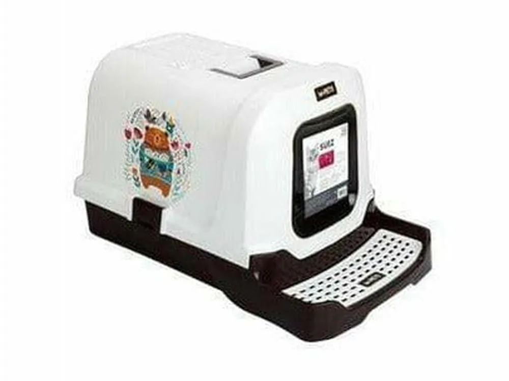 CAT LITTER BOX - SUEZ BEAR & FLOWERS BLACK & WHITE