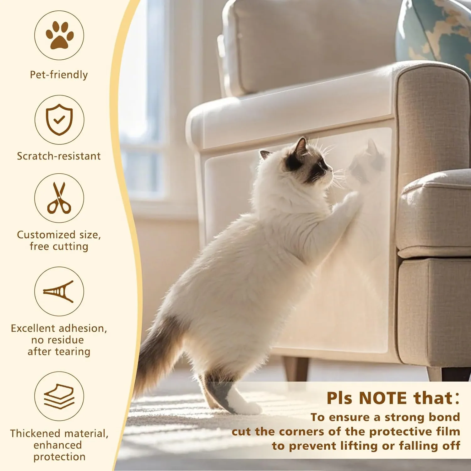 Cat Scratch Protector, 11.8 in 196.8 in Upgrade Furniture Protector From Claws - Single-Sided Sticky Training Tape Clear Corner Guards for Couch, Sofa, Door, Walls