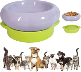 Ceramic Cat Food Bowl Set of 2,Flower Anti Whisker Fatigue Cat Bowls/Dishes,for Wet Dry Food and Water,Cute Kitten Feeding Shallow Bowls,for Indoor Outdoor, Dishwasher Safe, Non-Slip(Purple)