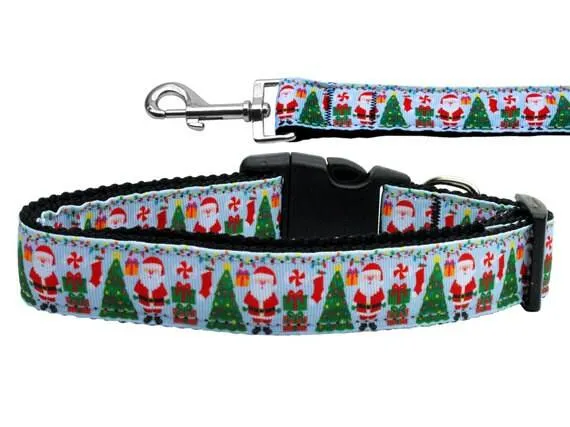 Christmas Pet Dog & Cat Nylon Collar or Leash, "Aqua Santa"