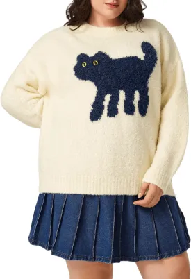CIDER Womens Cat Sweater Long Sleeve Crew Neck Fun Graphic Cute Patterned Pullover Sweater Tops