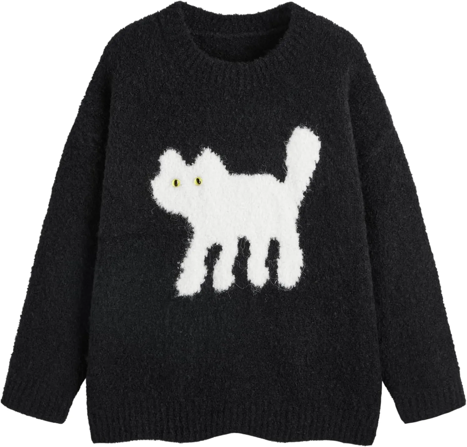 CIDER Womens Cat Sweater Long Sleeve Crew Neck Fun Graphic Cute Patterned Pullover Sweater Tops