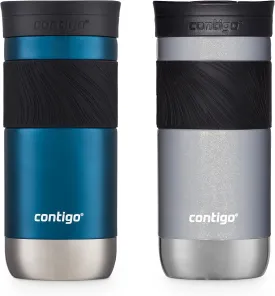 Contigo SNAPSEAL Insulated Stainless Steel Travel Mug with Grip, 16oz., Blueberry Transparent Satin & Gold Morel