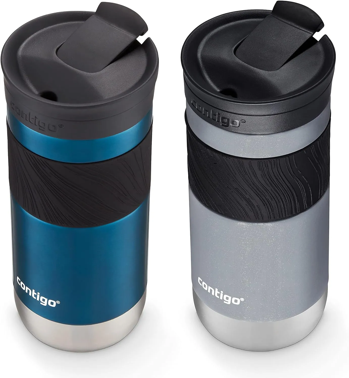 Contigo SNAPSEAL Insulated Stainless Steel Travel Mug with Grip, 16oz., Blueberry Transparent Satin & Gold Morel