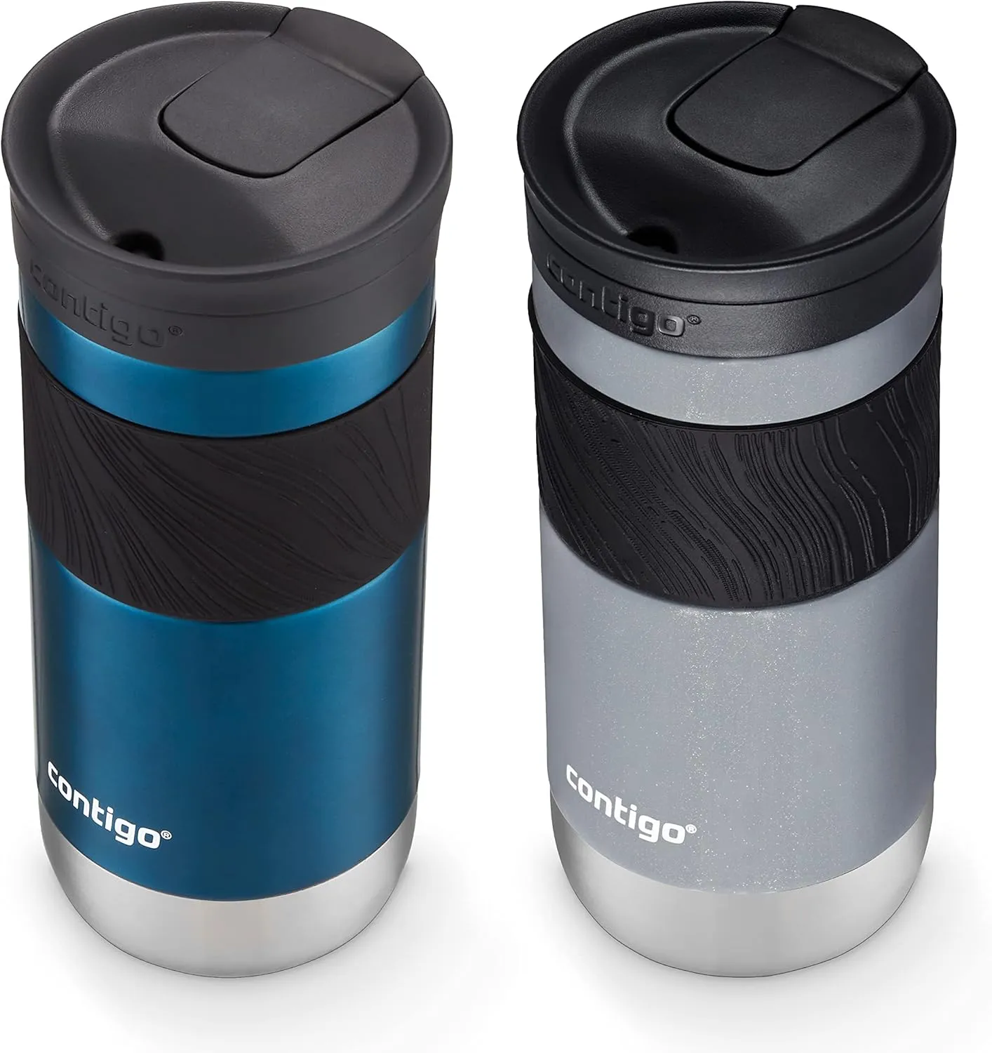 Contigo SNAPSEAL Insulated Stainless Steel Travel Mug with Grip, 16oz., Blueberry Transparent Satin & Gold Morel