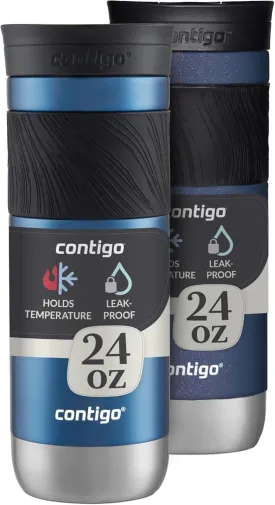 Contigo SNAPSEAL Insulated Stainless Steel Travel Mug with Grip, 20oz., Blue Corn Transparent Satin & Midnight Berry