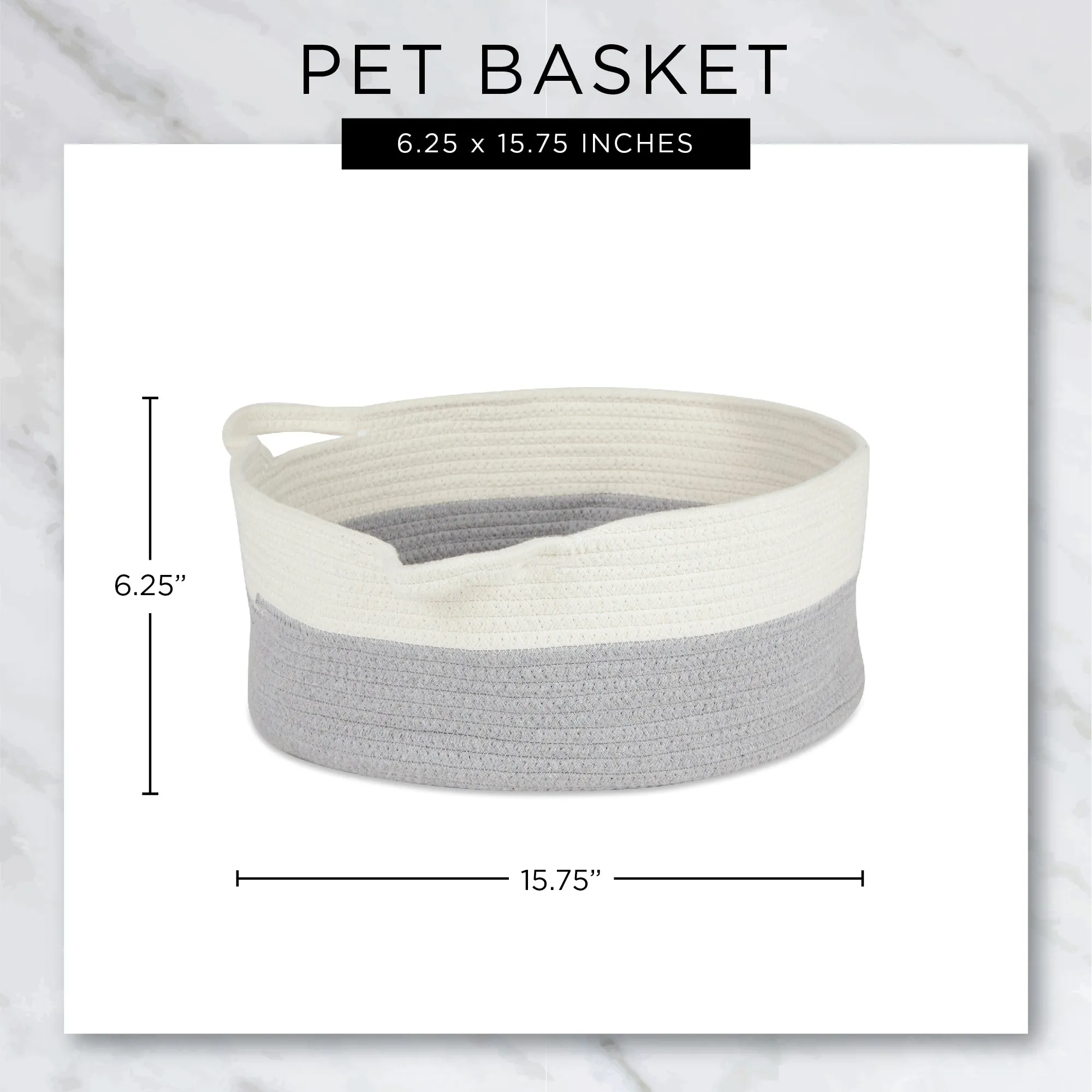 Cotton Pet Storage Basket, Pom-Poms, Black/White - 15.75x6.25"