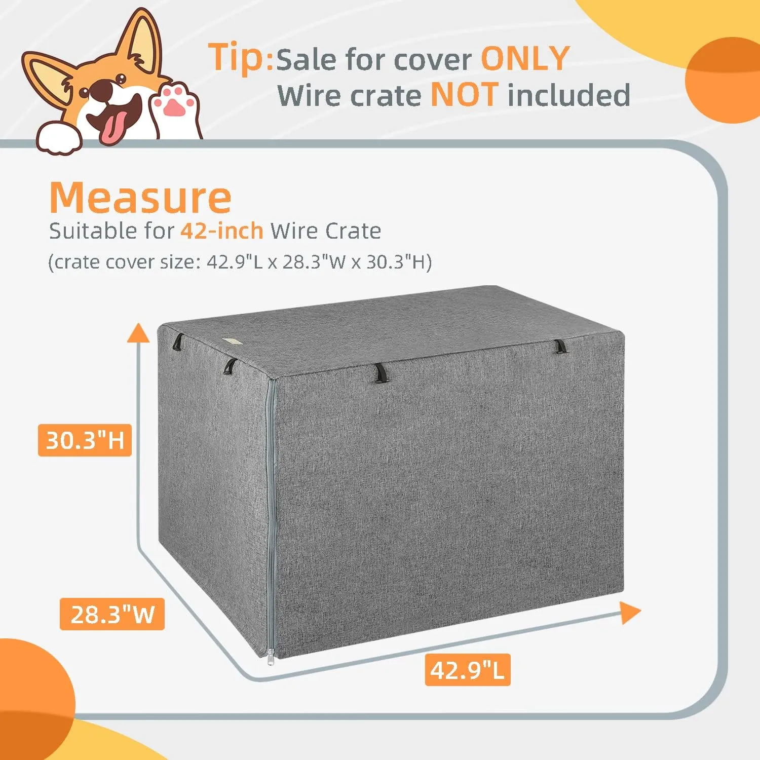 Dog Crate Cover - Kennel Cover Fit for 42 Inch Dog Crate, Double Door Polyester for Wire Puppy Cage Indoor Outdoor Protection,Grey
