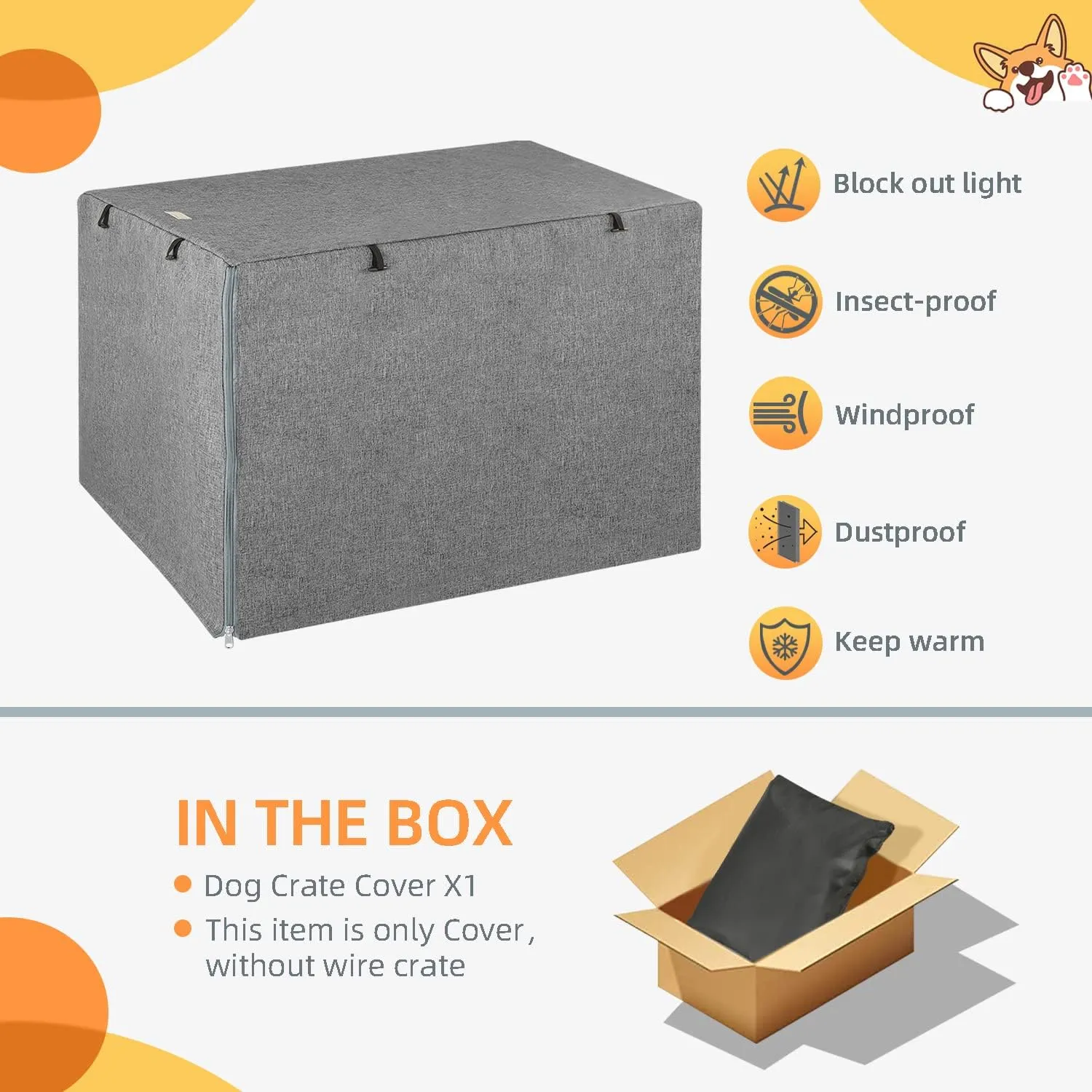Dog Crate Cover - Kennel Cover Fit for 42 Inch Dog Crate, Double Door Polyester for Wire Puppy Cage Indoor Outdoor Protection,Grey