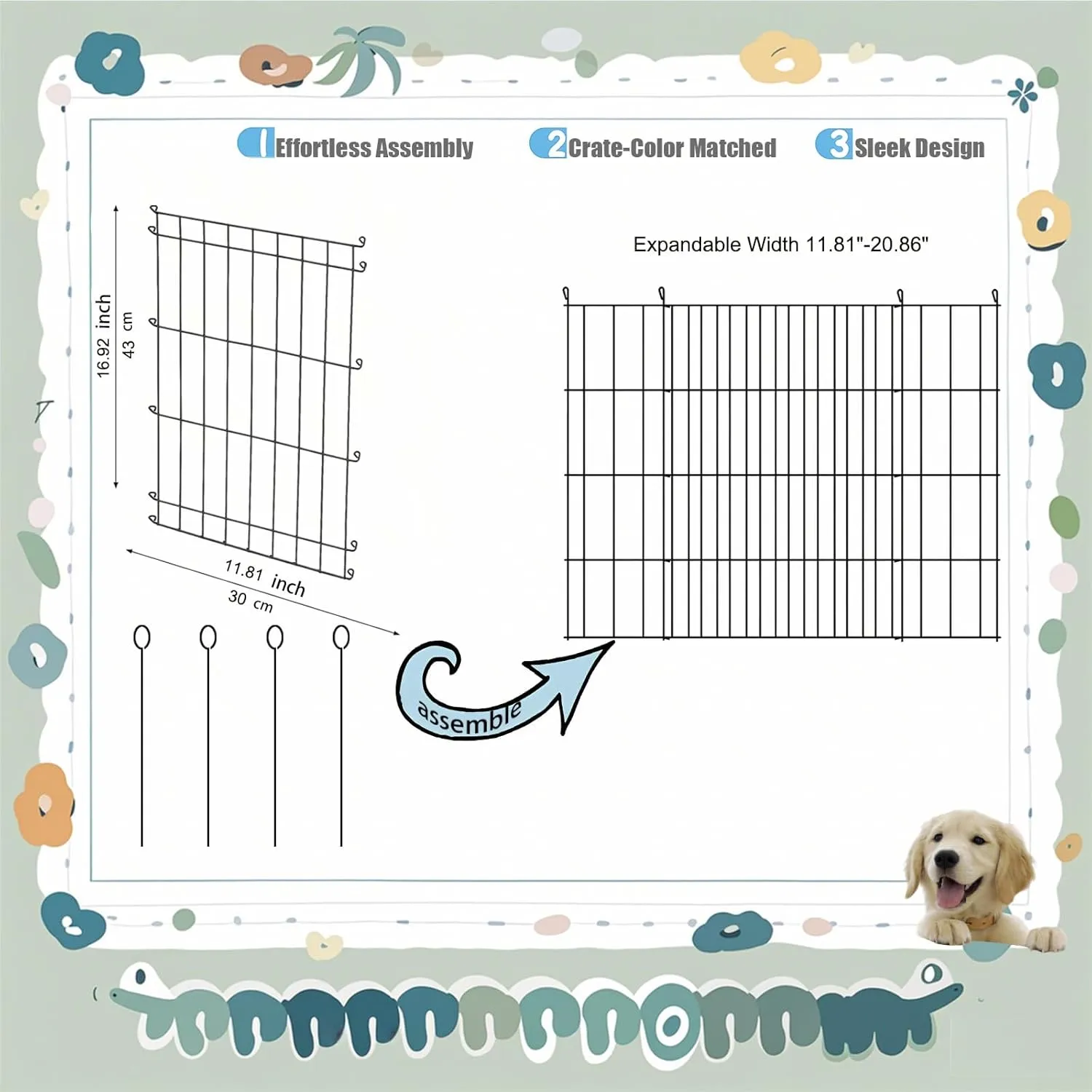 Dog Crate Divider Panel - 2 Pack Black Metal, Compatible with 24"-32" & Other Crate Sizes, 16.92" H x Adjustable Width 11.81"-20.86"