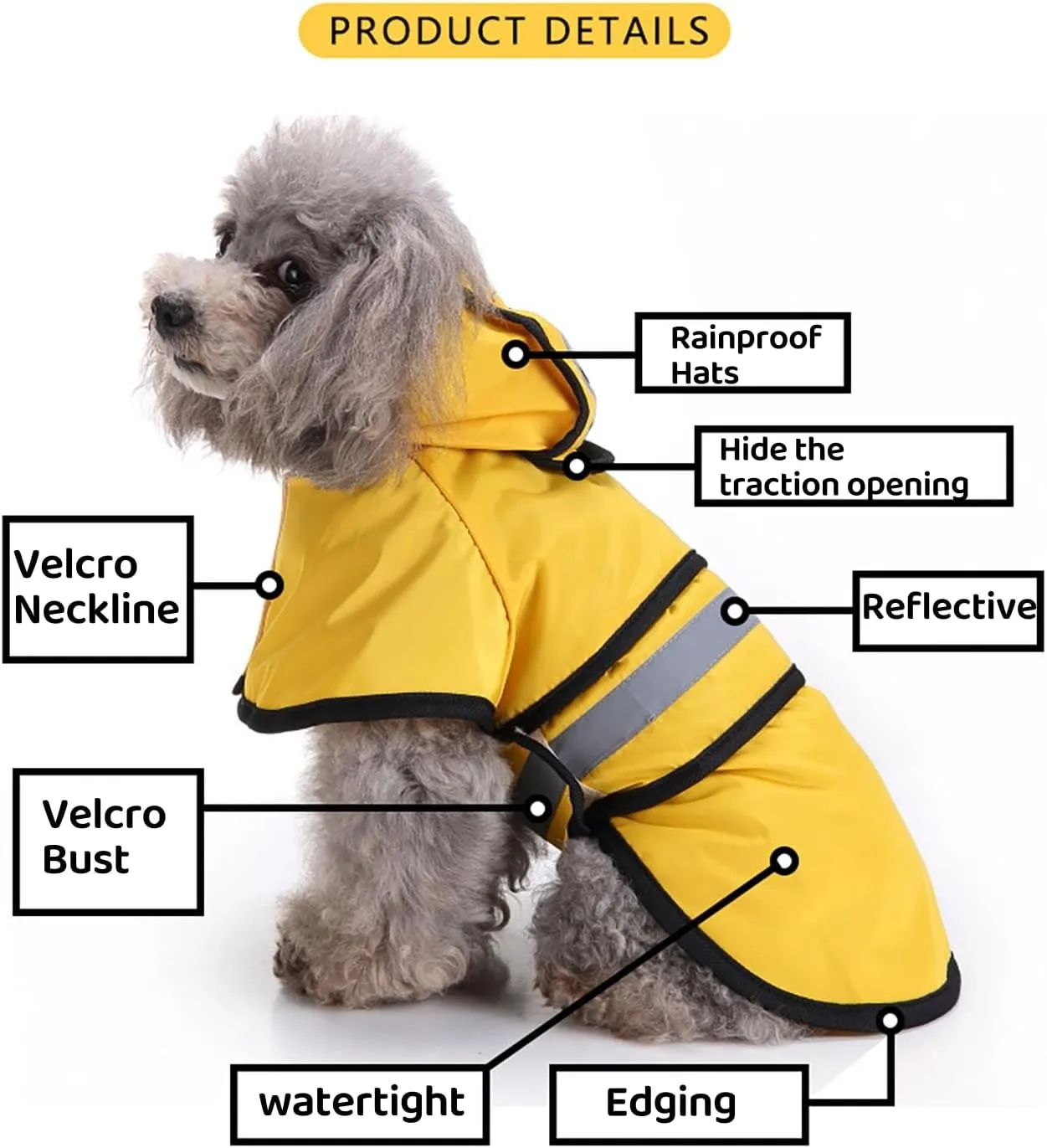 Dog Raincoat Hooded, Reflective Dog Slicker Poncho Adjustable Waterproof Lightweight Rain Jacket for Dogs,Yellow,S