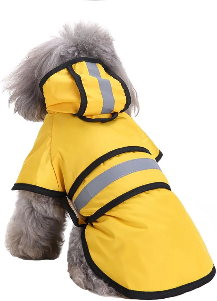 Dog Raincoat Hooded, Reflective Dog Slicker Poncho Adjustable Waterproof Lightweight Rain Jacket for Dogs,Yellow,S