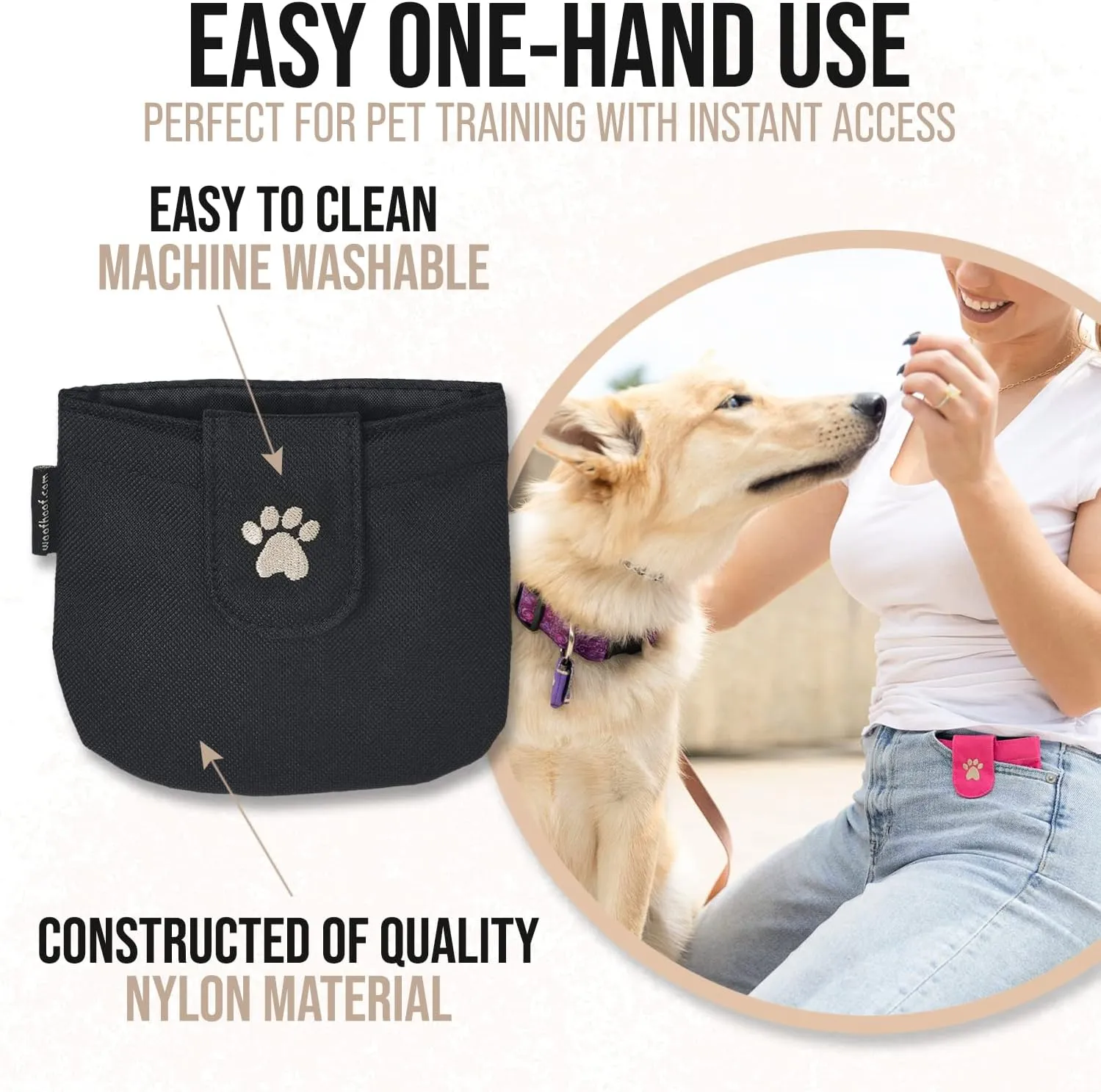 Dog Reward Pouch, Pink In Your Pocket Training Treat Pouch - Sim, Lightweight Treat Holder with Magnetic Flap for Stability, Perfect Dog Accessories, Made of Durable Nylon, Machine Washable