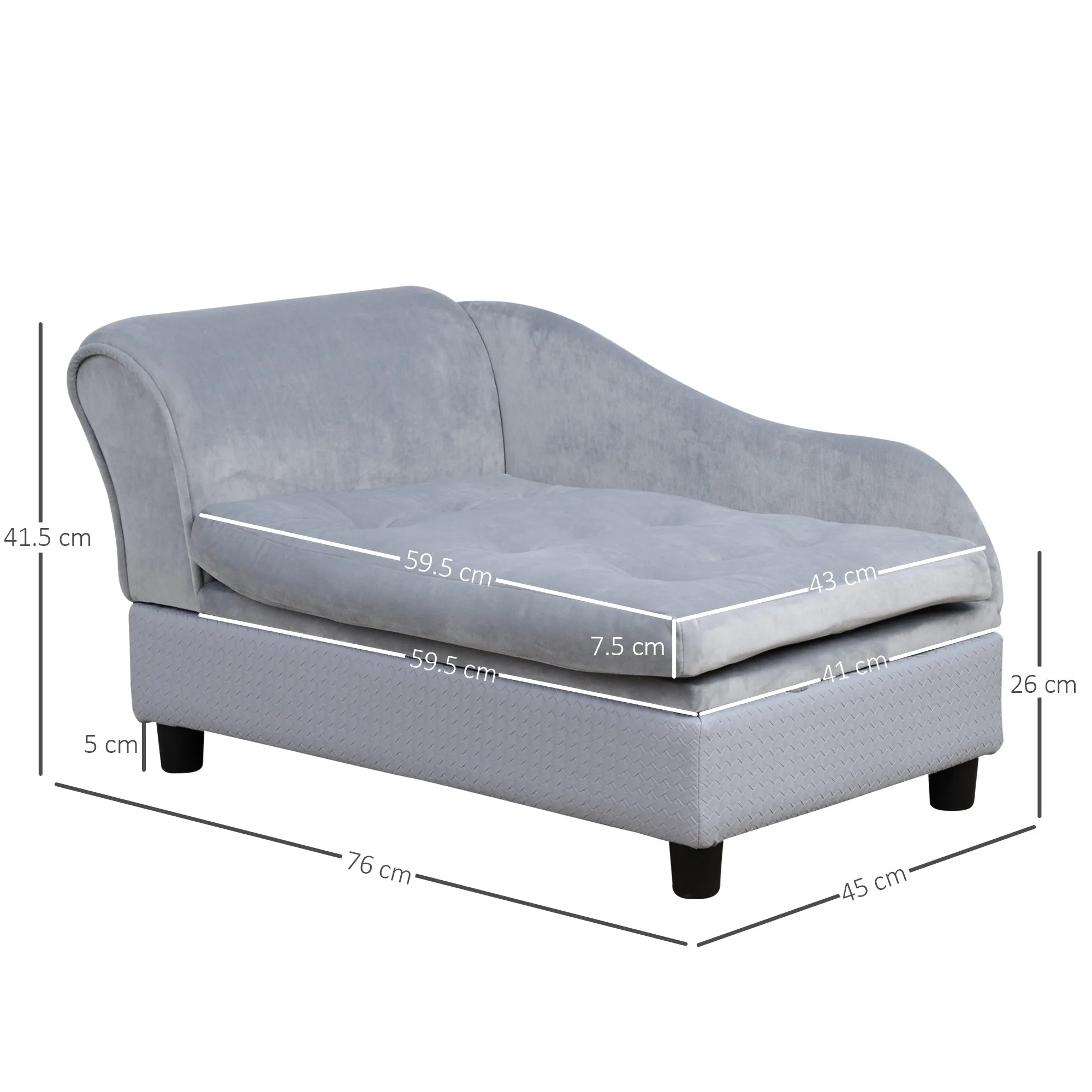 Dogs Elevated Plush Sponge Chaise Lounge Bed Light Blue