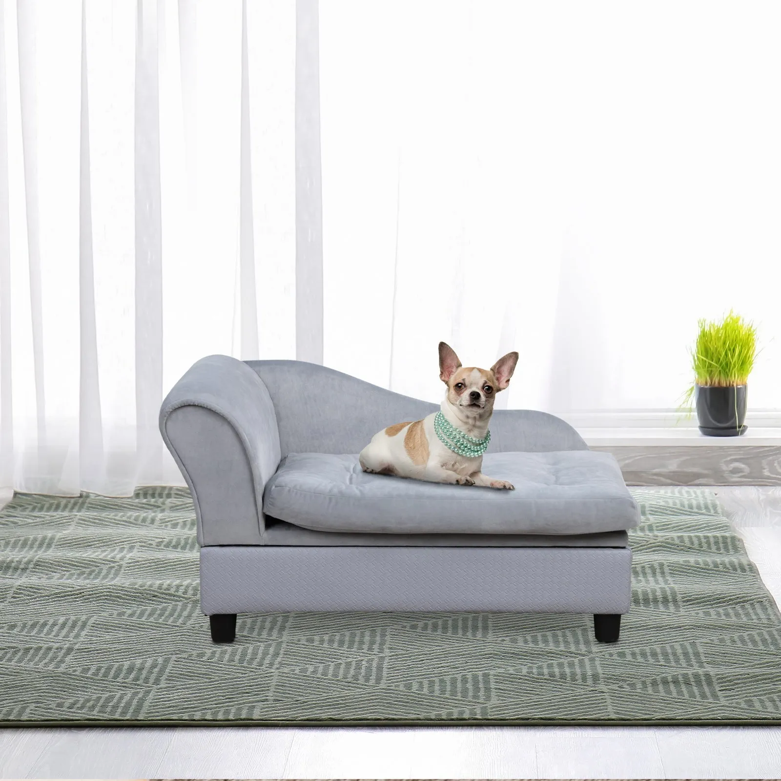 Dogs Elevated Plush Sponge Chaise Lounge Bed Light Blue