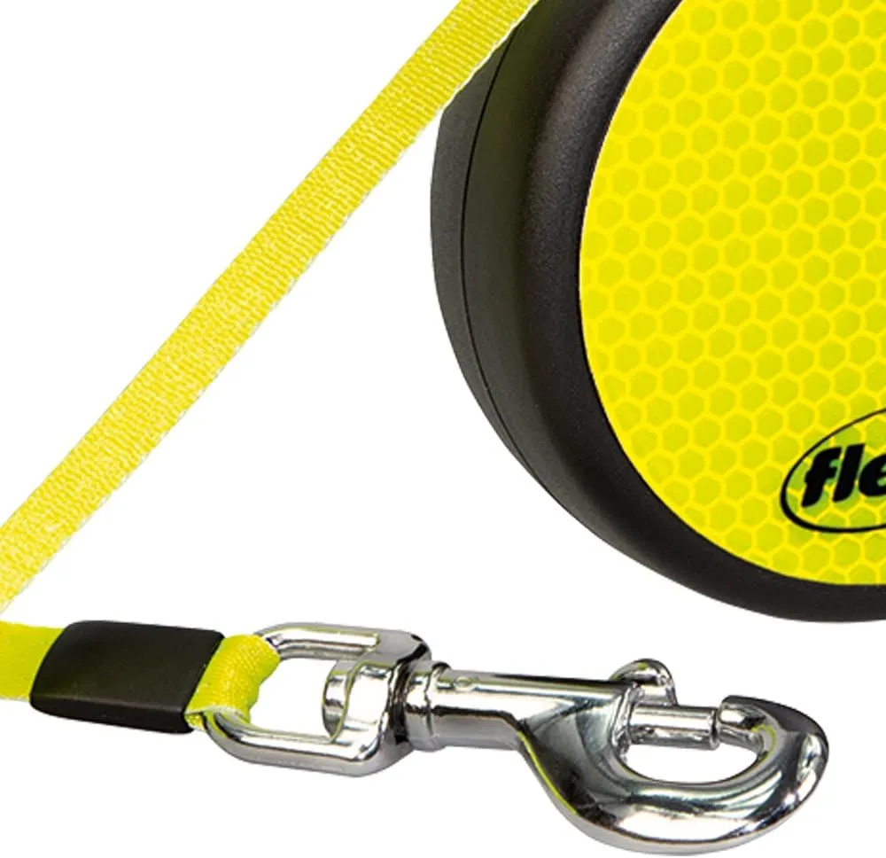 FLEXI Neon Retractable Dog Leash (Cord), 16 ft, Small, Black/Yellow