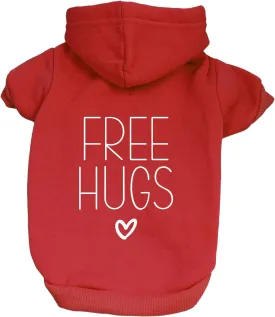 Free Hugs Valentine's Day Dog Hoodie Fleece Lined Pullover Sweatshirt with Leash Hole (Red, Large 379)