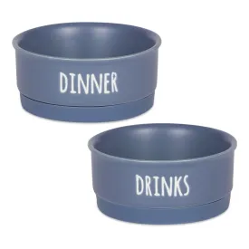French Blue Dinner, Drinks & Dessert Pet Bowl Set/2, Small - 3/4 C Capacity