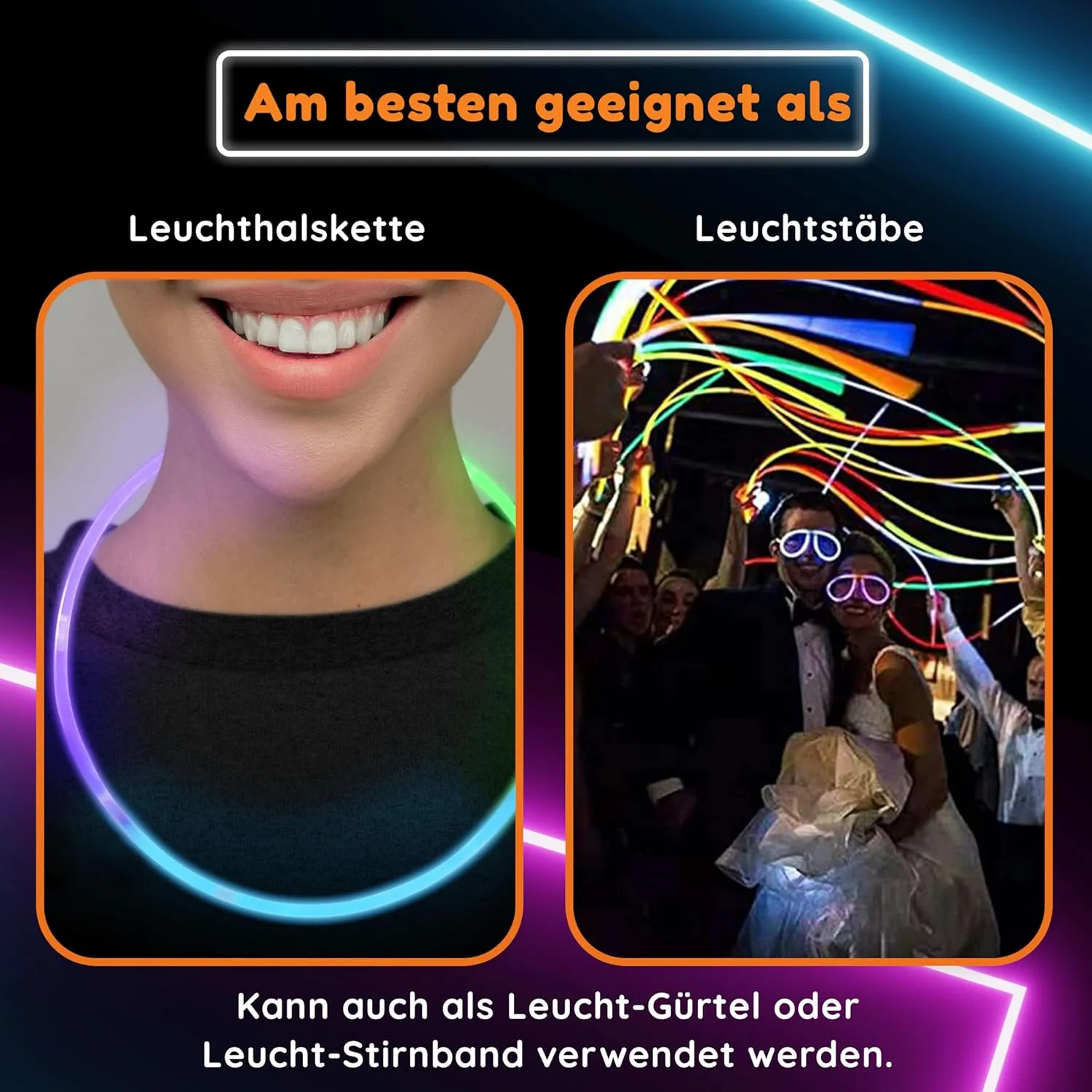 Glow Sticks Bulk 100ct 22'' Glow Necklaces with Connectors, for Party Festivals Raves Birthday Wedding