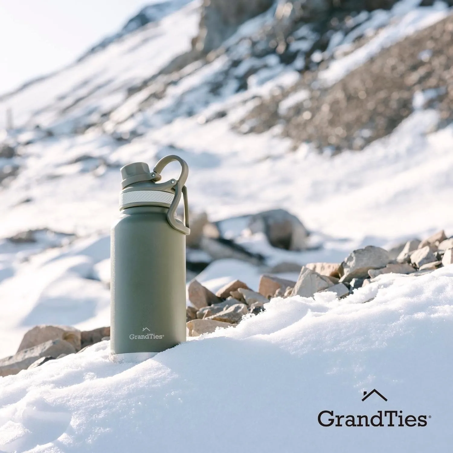 GRANDTIES 2 Lids Sports Stainless Steel Water Bottles  Wide Mouth Vacuum Insulated Reusable Leak Proof BPA-Free Travel Metal Canteen, Thermos Bottles for Men Women Gym (Caffe Latte 32 oz)