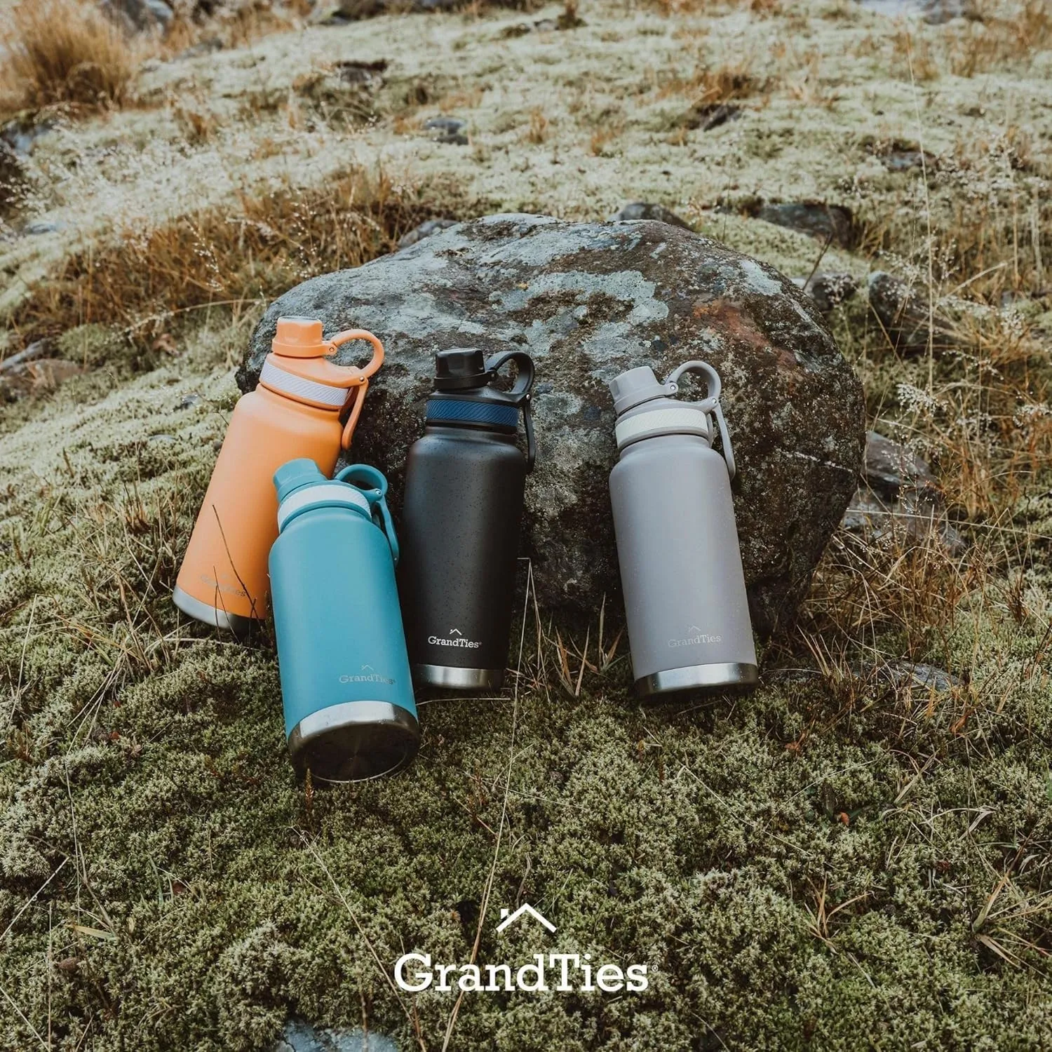 GRANDTIES 2 Lids Sports Stainless Steel Water Bottles  Wide Mouth Vacuum Insulated Reusable Leak Proof BPA-Free Travel Metal Canteen, Thermos Bottles for Men Women Gym (Caffe Latte 32 oz)