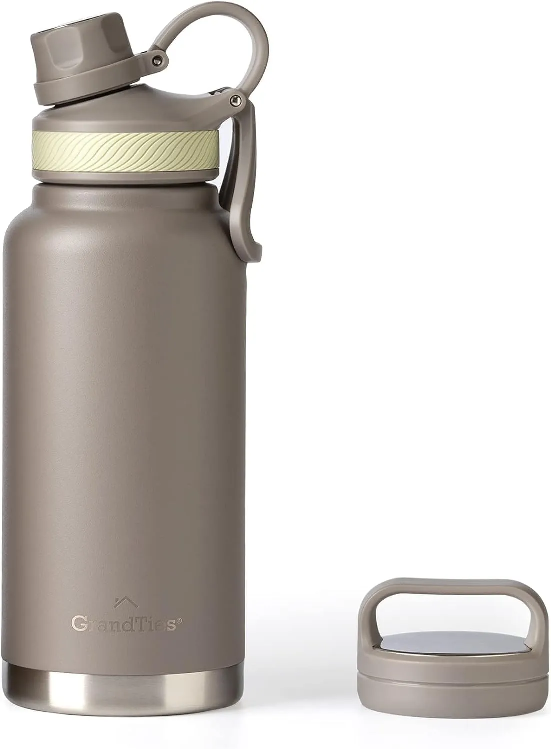 GRANDTIES 2 Lids Sports Stainless Steel Water Bottles  Wide Mouth Vacuum Insulated Reusable Leak Proof BPA-Free Travel Metal Canteen, Thermos Bottles for Men Women Gym (Caffe Latte 32 oz)