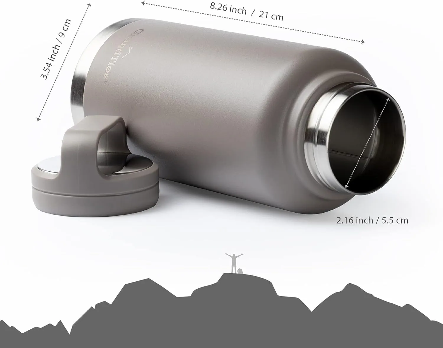 GRANDTIES 2 Lids Sports Stainless Steel Water Bottles  Wide Mouth Vacuum Insulated Reusable Leak Proof BPA-Free Travel Metal Canteen, Thermos Bottles for Men Women Gym (Caffe Latte 32 oz)