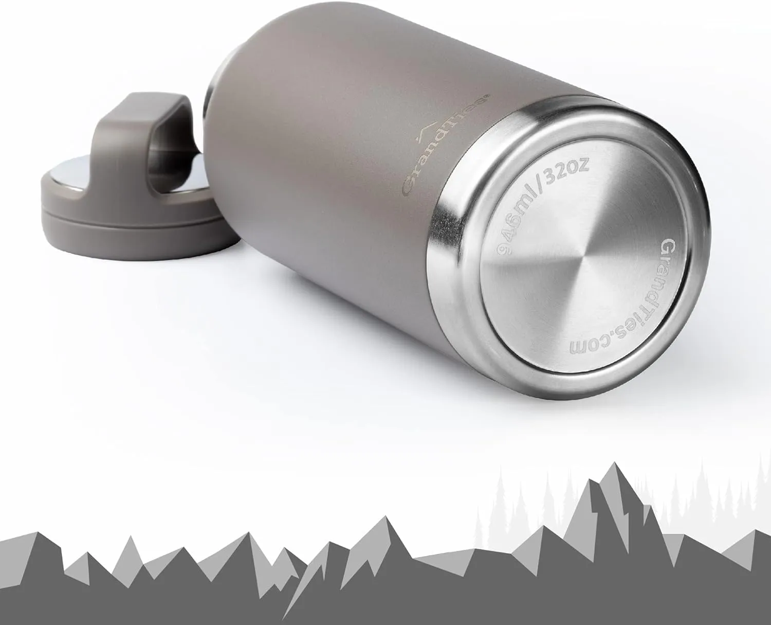 GRANDTIES 2 Lids Sports Stainless Steel Water Bottles  Wide Mouth Vacuum Insulated Reusable Leak Proof BPA-Free Travel Metal Canteen, Thermos Bottles for Men Women Gym (Caffe Latte 32 oz)