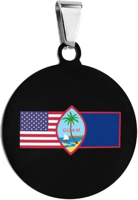 Guam Flag & American Flag Dog Tags for Pets Personalized Cute Dog Name ID Tags Stainless Steel Dog Collar Tag