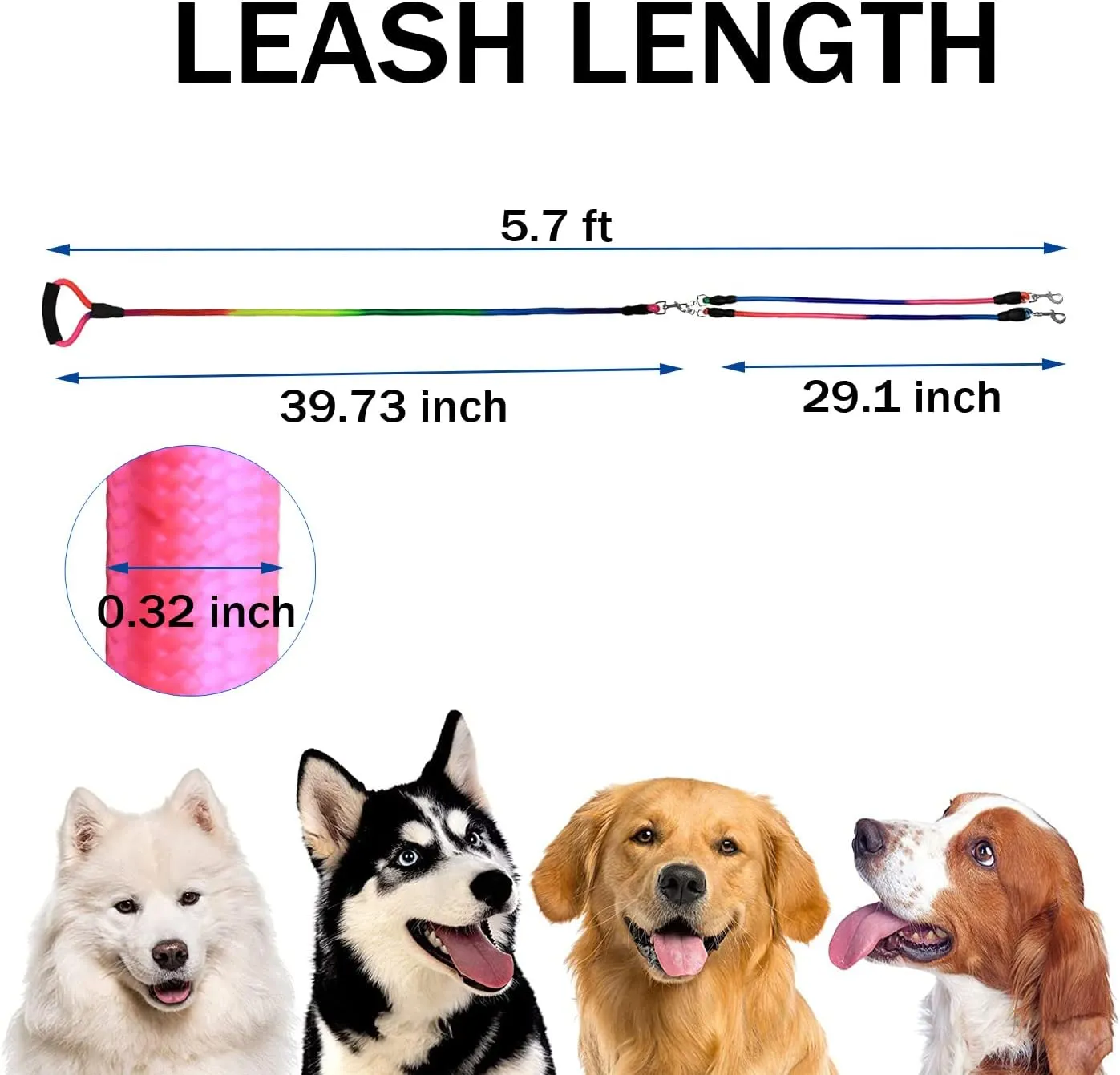 Heavy Duty 3 Dog Leash No Tangle Detachable 360 Swivel Device Multiple Dog Leash with Padded Handle for Two/Three Pets